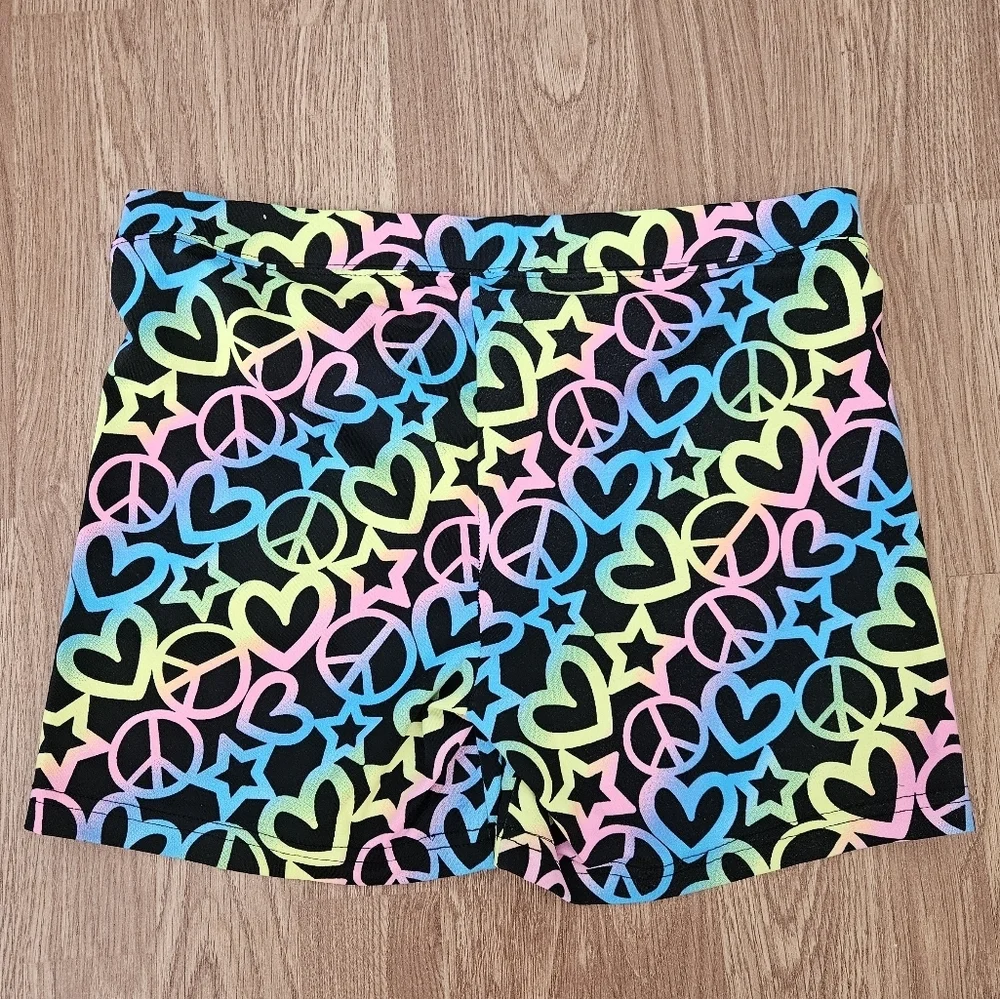 Justice Neon Peace and Love Shorts Size 18
